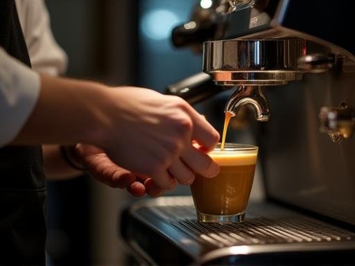 Barista bereitet sorgfältig einen Kaffee zu