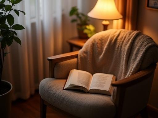 Gemütliche Leseecke mit einem Buch und einer Tasse Kaffee