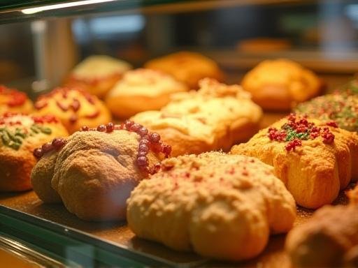 Vitrine gefüllt mit verschiedenen köstlichen Backwaren