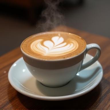 Eine frisch gebrühte Tasse Berlin Brew Kaffee mit Latte Art